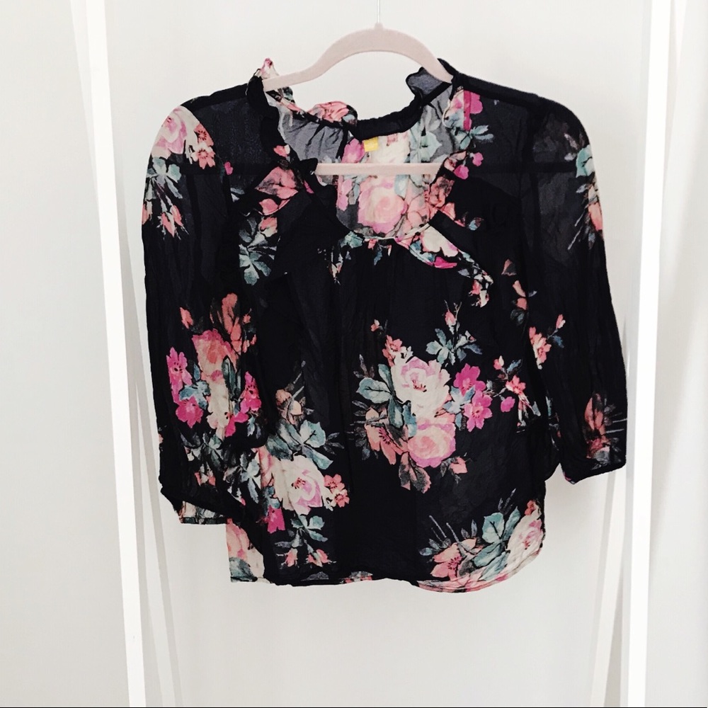 Silk Blue Floral Blouse